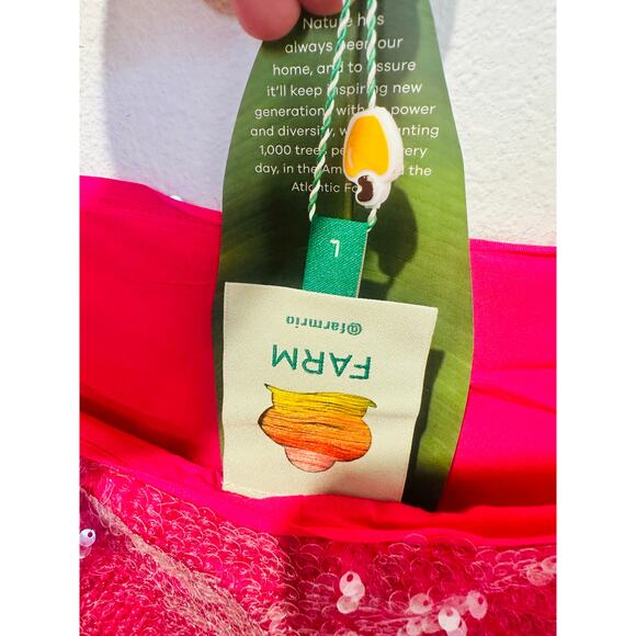 NWT FARM RIO Pink Tropical Leafs Anthurium Floral Sequined Maxi Slip Dress L - Picture 9 of 13